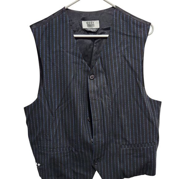 City Streets Other - City Streets Vest Mens M Black Blue Pinstripe Button Front Suit Waistcoat